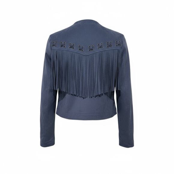 Shinestar Black Faux Suede Fringe Western Jacket Women's M Rodeo Cowboycore Boho - Picture 2 of 6